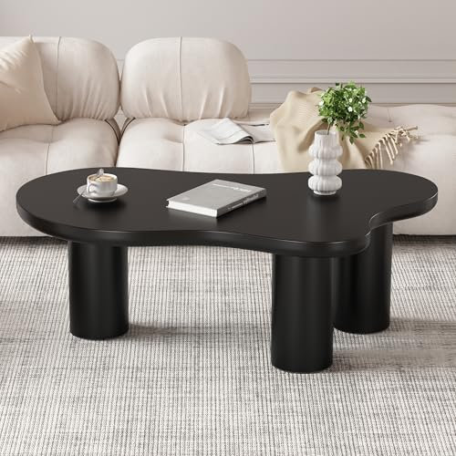 Unregelmäßiger Couchtisch in Wolkenform, 107cm Länge, 66cm Breite, 40.5cm Höhe, MDF-Tischplatte und PVC-Beine, mit Filzunterlage (Schwarz)