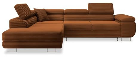 INTENSE DECO Canapé d'angle Gauche Convertible Marius Velours côtelé Terracotta