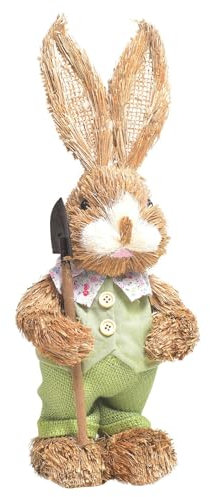 Generisch Osterhase Strohfigur mit Korb und Karotte, Stroh Hasen Figuren, Dekorative Sisal-Hase Statue für Frühling, Garten und Tisch, Osterdekorationen (A)