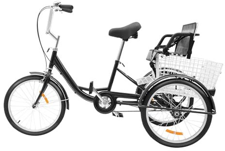 SailorMoon 20 DreiräDer Erwachsene mit Kindersitz Rad Fahrrad 20 Zoll Dreirad für Freizeit Dreirad Einkaufskorb Tricycle Kindersitz Senioren Frauen HöHenverstellbar Schwarz