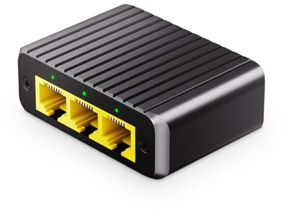 Binardat Répartiteur réseau 1 à 3 Gigabit, commutateur Ethernet 4 Ports, Alimentation Type-C, boîtier métallique Mini Size Plug and Play