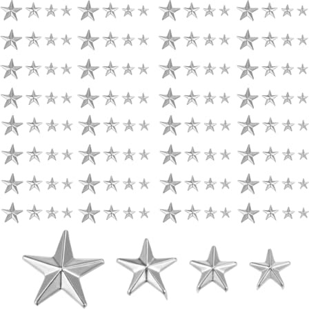 Lot de 200 clous en forme d'étoile en fer pour vêtements, tissus, punk, rock, loisirs créatifs, bracelets et maroquinerie (5 mm, 10 mm, 15 mm, 20 mm) (argenté)