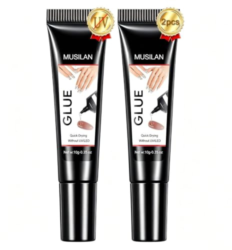 MUSILAN Colle à Ongles Gel pour Faux Ongles 2pcs - Extra Forte Colle Ongle à Séchage Rapide pour Ongles Acryliques et Réparation Artificielle, Semi Solide Longue durée-Pas Besoin de Lampe UV, 2 * 10g