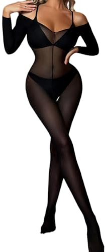 PARUPRUP Mujer Sexy Malla Transparente Bodystocking Manga Larga con Entrepierna Abierta Lencería Medias de Nailon de Cuerpo Entero Elásticas Bodycon Ropa de Dormir Brillantes Camisón de Club