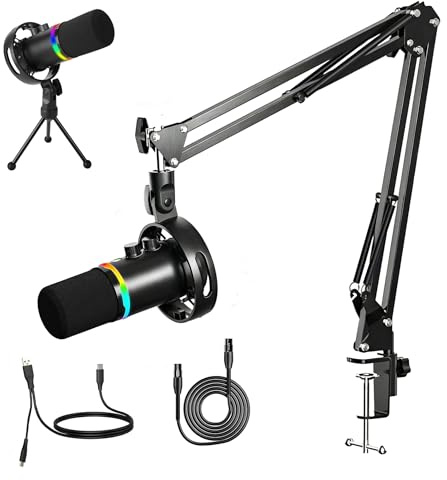 Yanmai Professional Dynamic Microphone, Cardioid Polar Pattern, Dual XLR/USB-C Outputs, Multi-Color Lighting & Gain Adjustment, Ideal for Recording, Streaming and Podcasting