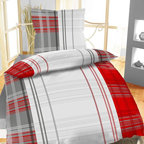 Bertels 2tlg Warme Winter Bettwäsche Microfaser Thermo Flausch Fleece 1x 135 x 200 cm + 1x 80 cm x 80 cm Übergröße NEU Klassisch Bela Rot