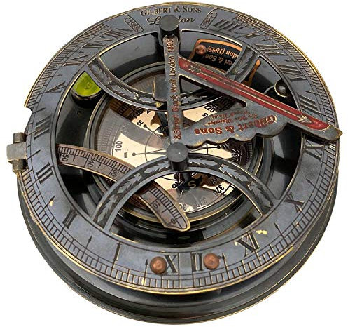 Kompass Maritim mit Sonnenuhr Dekoration Messing Glas Antik-Stil Replik 13cm (e)