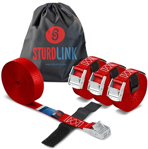 Juego de 4 Correas de Amarre 3m 25mm 250kg con Hebilla de Pinza y Sistema de Sujeción + Bolsa, para Sujetar el Porta Bicis para Coche, Barras de Techo, Anillos de Anclaje Maletero Coche STURDLINK
