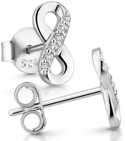 MATERIA Damen Ohrringe Unendlichkeit Silber 925 - Stecker Infinity Ohrstecker klein mit Zirkonia Steinen SO-410
