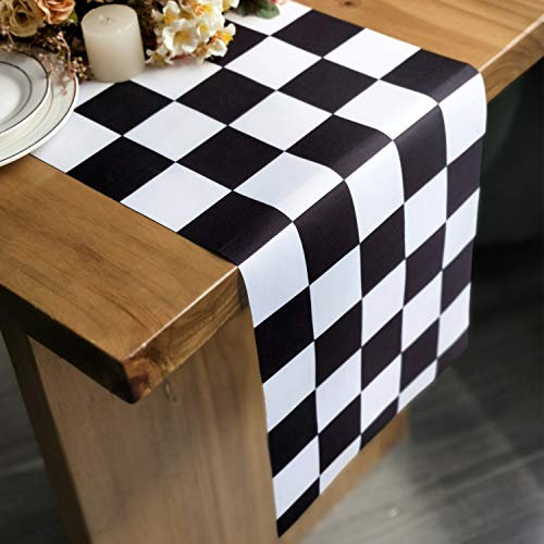 Chemin de table à carreaux noir et blanc sur le thème de la course pour anniversaire, dîner, fête, anniversaire, mariage, décoration de fête en plein air, 30,5 x 274,3 cm