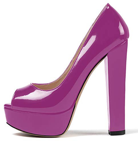 Mettesally Scarpe da Donna - Donna Decolté Peep Toe - Tacco a Blocco 15CM - Plateau Scarpe Viola EU46