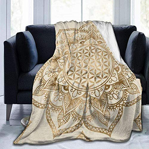 HDAXIA Decke Kuscheldecke,Blume des Lebens in Lotuspastellgold und Leinwand, warmes ultraweiches Flanellvlies Leichte Decke Schlafsofa Wohnzimmer Schlafzimmer für Erwachsene Kinder