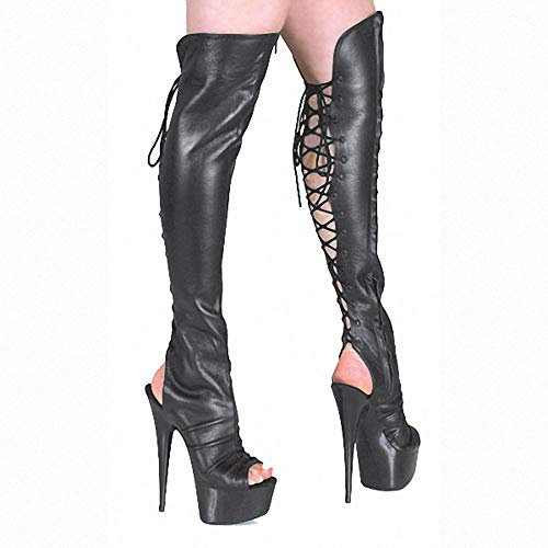TIKENBST Tacchi Donna Tacchi Alti 15Cm Stivali Lunghi sopra Il Ginocchio Stivali in Pelle con Tacco A Spillo,Black-44