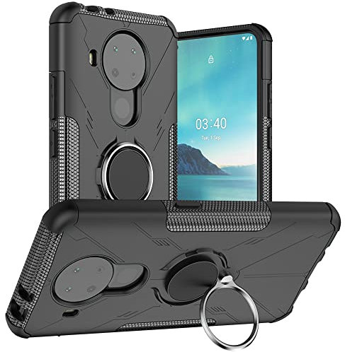 LIFANG Kompatibel mit Nokia 5.4 Hülle,360 Rotation Verstellbarer Ring Grip Stand,Ultra Slim Fit TPU Schutzhülle für Nokia 5.4 / Nokia 3.4 Smartphone,Schwarz