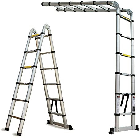 Scala telescopica a 12 livelli, 3,8 m, allungabile, scala soppalco, scala in alluminio, durevole e antiruggine, sistema di bloccaggio automatico, scala multiuso, tetto o finestra