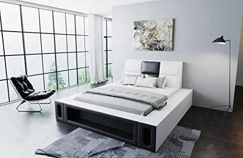 Sofa Dreams Wasserbett Venosa mit beheizbarer Wasserbettmatratze und kompletter Technik LED Beleuchtung 140x200 160x200 180x200 200x200 200x220 (140 x 200 cm, Weiß-Schwarz)