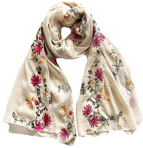 Lina & Lily Damen Schal mit Blumen Bestickt in Verschiedenen Farben (Beige)