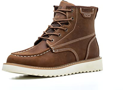 Epochsaga Stivali da Lavoro Punta Morbida Moc per gli uomini, Caviglia Moda Cuneo Casual Pelle Pieno Grano Isolato Scarpe (marrone, Adulto, Uomo, 40, Numero, Sistema Taglie Calzature EU, Media)
