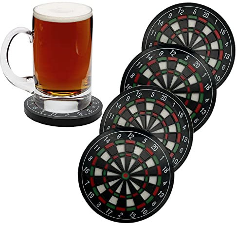 MEDOYOH 4er-Set Dartscheibe Getränke Untersetzer, rutschfeste Bieruntersetzer Biermatten Waschbare Lustige Untersetzer hitzebeständig für Kaffee Bierbecher Wein Glas Flasche Home Pub Bar