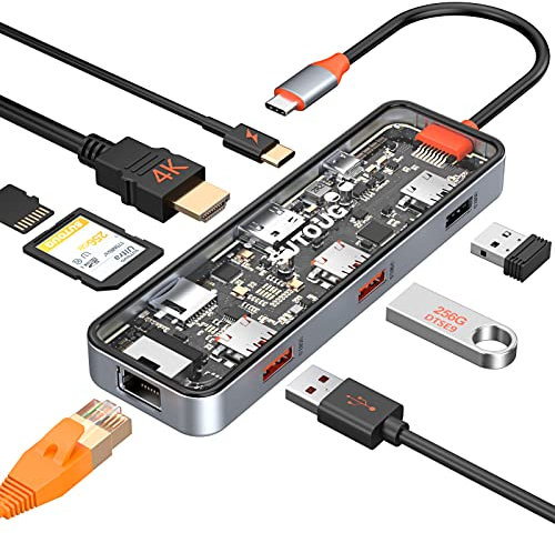 USB C Hub, SUTOUG 8 in 1 USB C Hub Multiport Adapter mit 4K HDMI, 100W PD, 5Gbps USB 3.0, USB 2.0, Ethernet Port, SD&TF Kartenleser, USB C Dongle für MacBook Pro/Air und andere Typ C Geräte