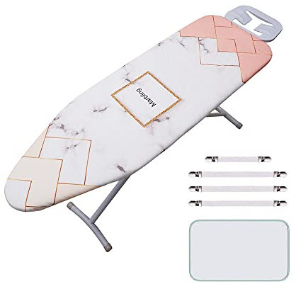 Treer Baumwollbezug Bügelbrettbezug für Dampfbügeleisen mit 4 Clips, Weich Marmordruck Bügeltischbezug mit Kordelzug Komfort Polster Bezug für Bügeltisch (140x50cm,weisser Marmor)