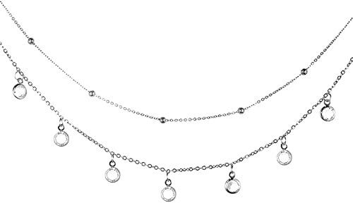 Homxi Chaine Cheville Argent Femme,Chaîne Cheville Chaîne Double Couche avec Zircone Cubique Chaîne de Cheville 30CM Chaine de Cheville en Acier Inoxydable