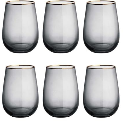 BUTLERS 6er Set Trinkgläser mit Goldrand 590ml elegante Vintage Gläser - TOUCH OF GOLD - Wassergläser Set, Cocktailgläser Set | Trinkgeschirr Wasser, Tee, Limonade, Eiskaffee, Longdrinks