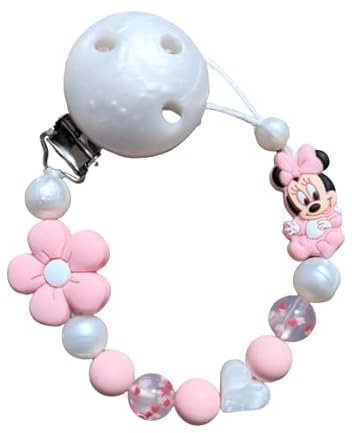 Attache tétine style Minnie fleur rose coeur