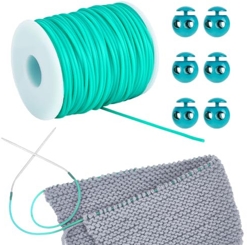 NBEADS 55 Yards Gummischnüre zum Nähen, 2mm Hohle Gummischlauch Strickschnur Stitch Keeper mit Cord Locks zum Halten von Stichen Armband Halskette Perlen und Schmuck Machen, Medium Türkis