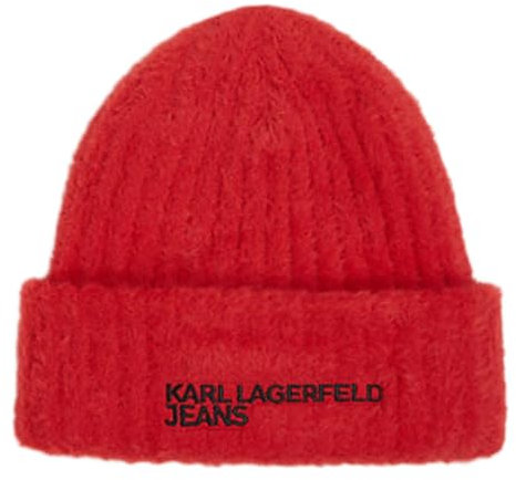 KARL LAGERFELD JEANS, Damen, PelzLogoMütze, Rot, One Size