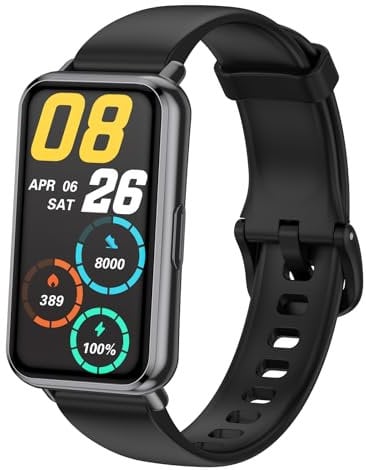 Runlio Fitness Tracker, 1.47inch TFT tracker with High Resolution Touch Screen and Thin Smart Band,5 ATM Waterproof Pedometer,Blood Oxygen Heart Rate Monitor, Android iOS Fitness Watch, Black