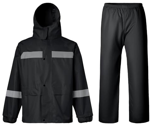 Oralidera Regenanzug für Herren Damen Reflektierend Winddicht Regenanzug Regenbekleidung Fahrrad Regenjacke und Regenhose Wasserdichter Anzug, Schwarz, M