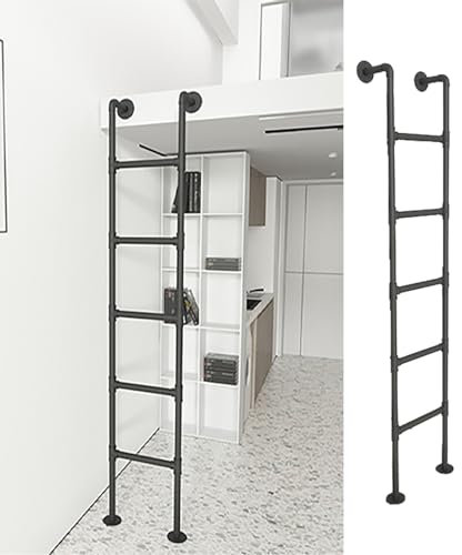 Bodentreppe Dachbodentreppen, Aus Schwarzem Metall, Metall-Hochbett Leiter Zur Wandmontage, Etagenbett Leiter Mit Einer Tragfähigkeit Von 300lbs für Wohnheim(Size:105cm/41in)