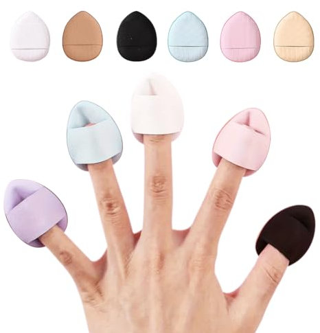 Gleva 6 Pcs Finger Powder Puff Mini Soft Face Makeup Sponge, Loose powder Foundation Blending Sponges Set, Beauty Blender, Contouring, Wedge Triangle Shape Wet & Dry Tool Washable Reusable