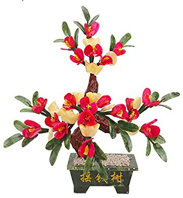 YQINQIN83B Fake Plants Chinese Style Jade Bonsai Money Tree Home Office Decor Jade Carving Bonsai Flower Ornaments Good Gifts for Moms and Friends Bonsai Tree