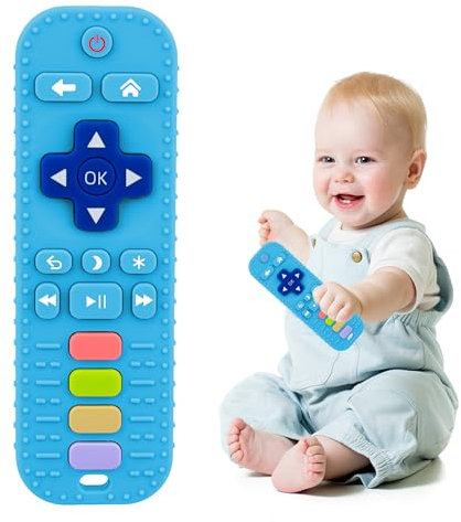 Teething Toys for Baby,Silicone Remote Control Baby Sensory Toys,Baby Teether for Teething Relief,Baby Chew Toys for Infant Toddler 3-6-12 Months,Baby Gifts for Newborn Girl Boy(Bue)