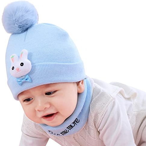 Generisch Schlupfmütze Unisex Kinder - Mädchen Jungen Schalmütze Schlupfmütze Schalmütze Unisex Warme Strickmütze Schal Set Autumn- und Wintermütze mit Fleece gefüttert Mädchen Jungen Teenager