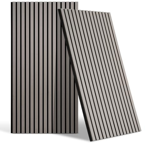 DOLLAR BOSS Wood Panels for Walls, Acoustic Wall Panels 120x60cm 2 Pack | Sound Absorbing Wooden Slats, Decorative 3D Wall Panels, Modern Wall Decor for Office, Bedroom, Kitchen, Gray