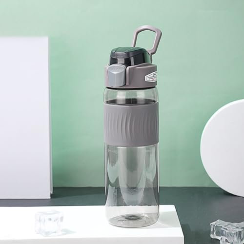 DEARART 24oz Water Bottles with Buckle, 100% Leakproof Anti Slip Silicone Bottle, No Straw Clear Bottle Easy Clean, Suit Sport Office School Travel Gym Yoga for Women Men, Grey