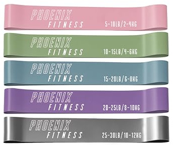 Phoenix Fitness Resistance Bands - Set of 5 Exercise Bands for Men and Women with 5 Resistance Levels - Workout Bands for Home, Gym, Yoga & Training with Carry Bag & Exercise Guide