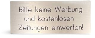 Selbstklebendes Briefkastenschild – Hochwertiges PVC in gebürsteter Edelstahloptik – 'Keine Werbung und kostenlosen Zeitungen einwerfen' – Wetterfest und langlebig – 60 x 25mm