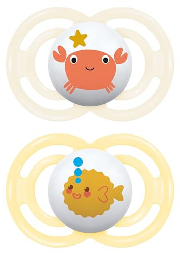 MAM Perfect Confezione Doppia Succhietto 16+ Mesi (Set da 2), Ciuccio MAM 16 36 mesi silicone per un sano sviluppo orale, Kit da 2 accessori neonato con porta ciuccio sterilizzatore, Giallo/Neutro