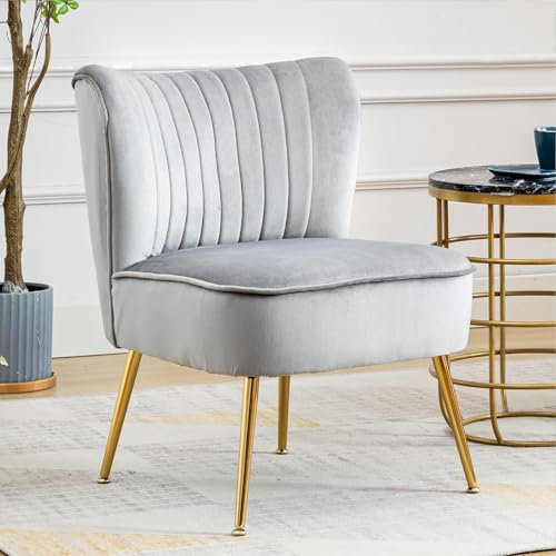 Ya-Home Sessel aus Samt Loungesessel gepolsterter Einzelsofa mit Metallbeinen modern Ohrensessel Lesesessel für Wohnzimmer/Schlafzimmer/Balkon, Grau
