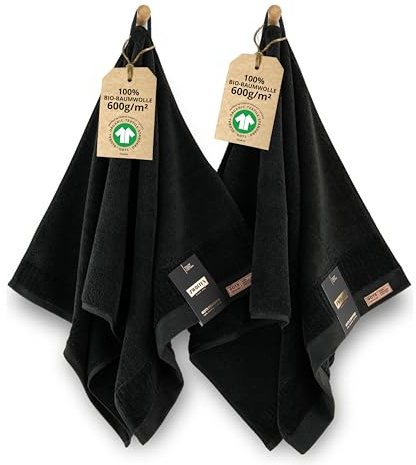 ZWOLTEX - Handtücher 50x100 2er Set Schwarz, Ultra Weich & Saugfähig 600 g/m², 100% Bio Baumwolle GOTS Zertifizert, ÖKO-TEX - Porto Collection