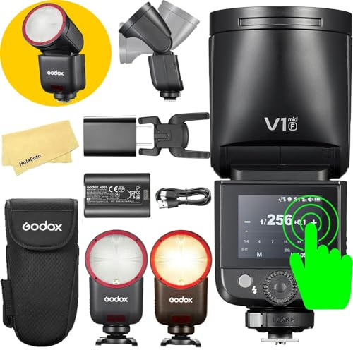 GODOX V1 Mid F Godox Flash for Fuji Fujifilm Cameras | 55Ws TTL Camera Flash for Fuji Fujifilm,Touchscreen Control,1.7s Recycle Time,650 Full Power Flashes,LED Modeling Lamp