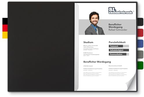 5 stycken tvådelade ansökningsmappar BL-exklusiv tryck® BL i svart – premiumkvalitet med ädel reliefprägling Ansökning – produktdesign av Mario Lemani
