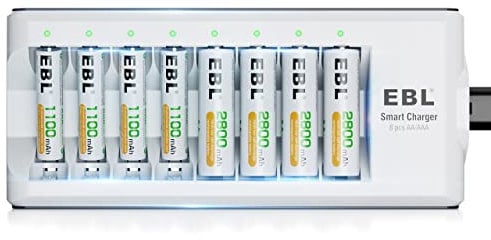 EBL Batteries with Charger, 808 AA AAA Battery Charger with 2800mAh AA Rechargeable Batteries (4 Pack) and 1100mAh AAA Rechargeable Batteries (4 Pack)