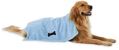 Bone Dry Collezione di Asciugamani per la toelettatura degli Animali Domestici, in Microfibra Assorbente, XL, 41 x 23,5, Blu Ricamato
