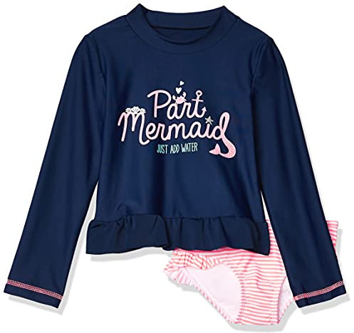 Simple Joys by Carter's Baby Girls' 2-Piece Assorted Rashguard Sets Rash Guard, Navy Mermaid/Pink Stripes, 24 Months