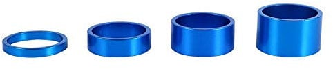 Dilwe Headset Spacer, 4Pcs/Set 5mm/10mm/15mm/20mm Aluminum Alloy 28.6mm Bicycle Front Stem Fork Washer Set for MTB Bike Road Bikes(Black Red Blue Silver)(Blue)